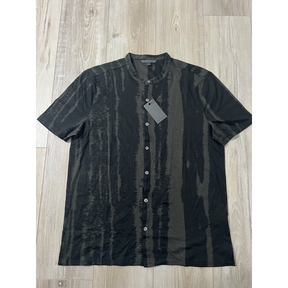 John Varvatos Collection Luxury Shirt - Linen - Band Collar Abstract Print -M